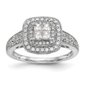 14K White Gold Square Halo Cluster 5/8 carat Princess/Round Diamond Complete Engagement Ring, 0.678 ct, Size 7