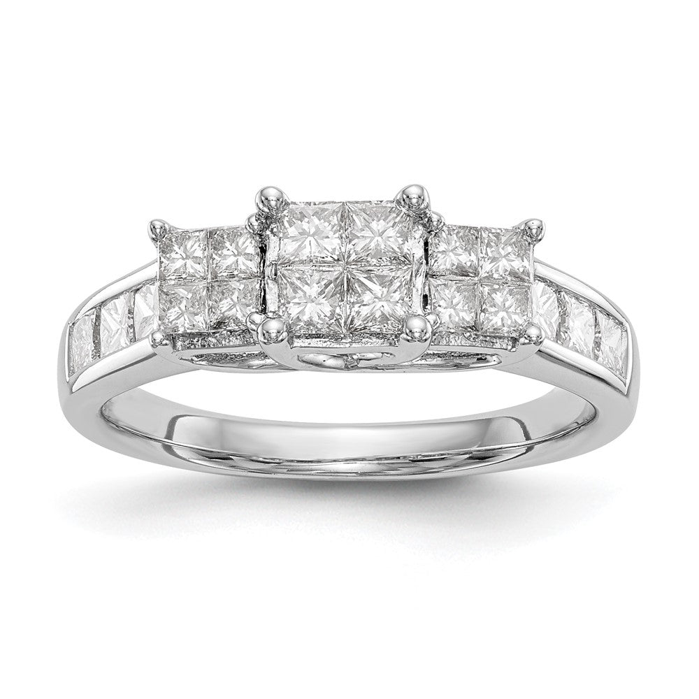 14K White Gold Complete Diamond Cluster Engagement Ring, 0.99 ct, Size 7, 3.3 g - ID5S9RM2384E-100-WAA8L7