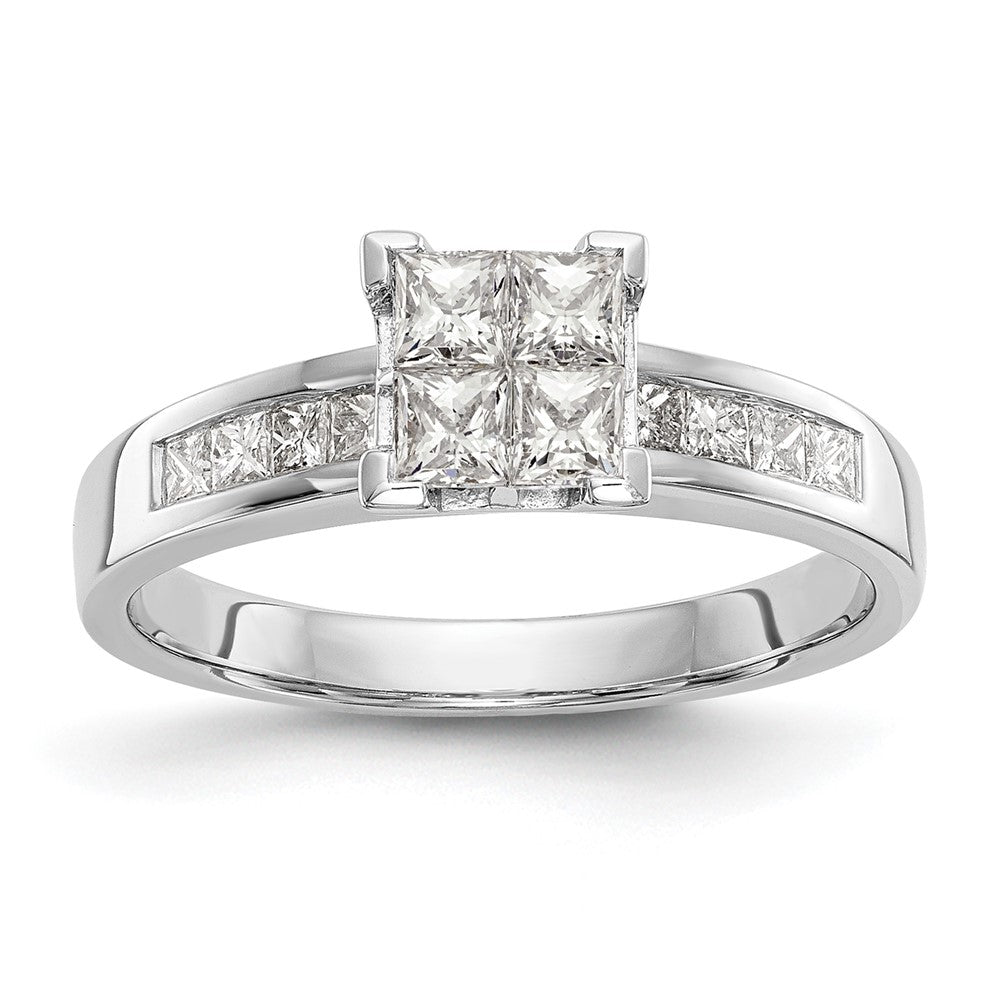 14K White Gold Square Cluster 3/4 carat Princess Diamond Complete Engagement Ring, 0.72 ct, Size 7, 3.05 g - ID5S9RM2385E-015-WAA8L7