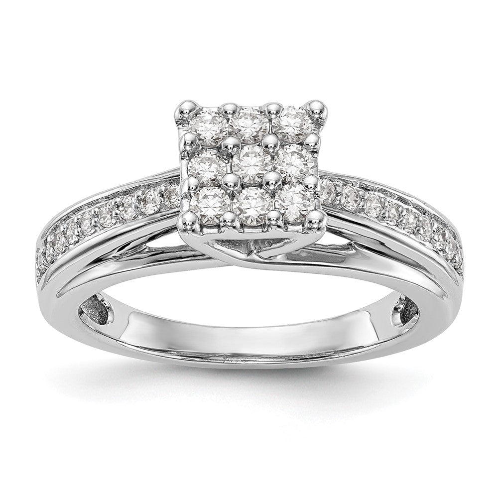 14K White Gold Complete Diamond Cluster Engagement Ring, 0.495 ct, Size 7