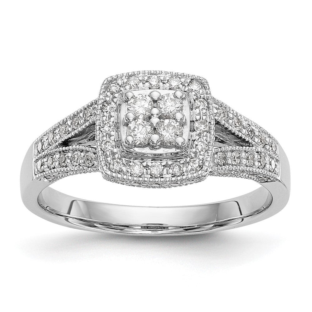 14K White Gold Square Halo Cluster 1/2 carat Diamond Complete Engagement Ring, 0.508 ct, Size 7, 3.98 g - ID5S9RM2391E-050-WAA8L7