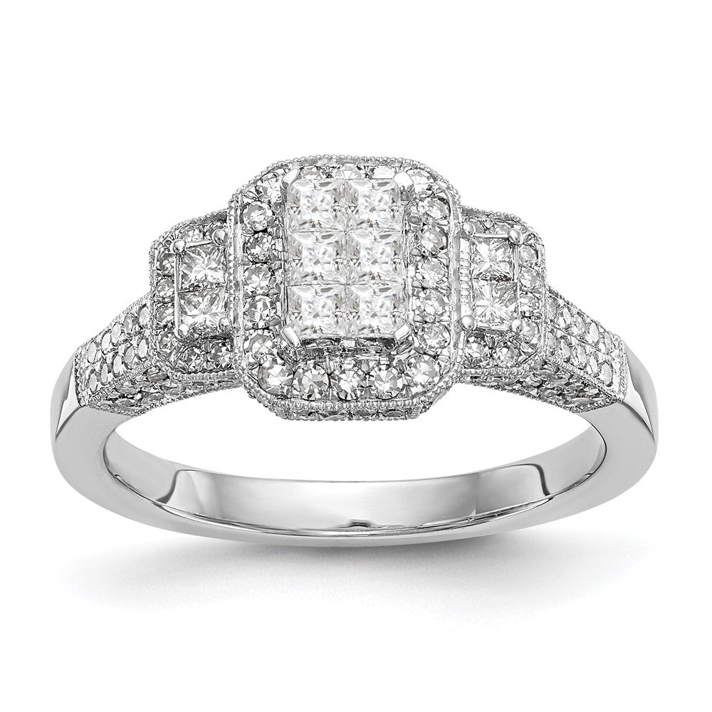 14K White Gold Complete Diamond Cluster Engagement Ring, 0.838 ct, Size 7, 4.17 g - ID5S9RM2392E-085-WAA8L7