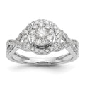 14K White Gold Complete Diamond Cluster Eng Ring, 0.758 ct, Size 7
