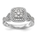 14K White Gold Complete Diamond Cluster Engagement Ring, 0.5 ct, Size 7