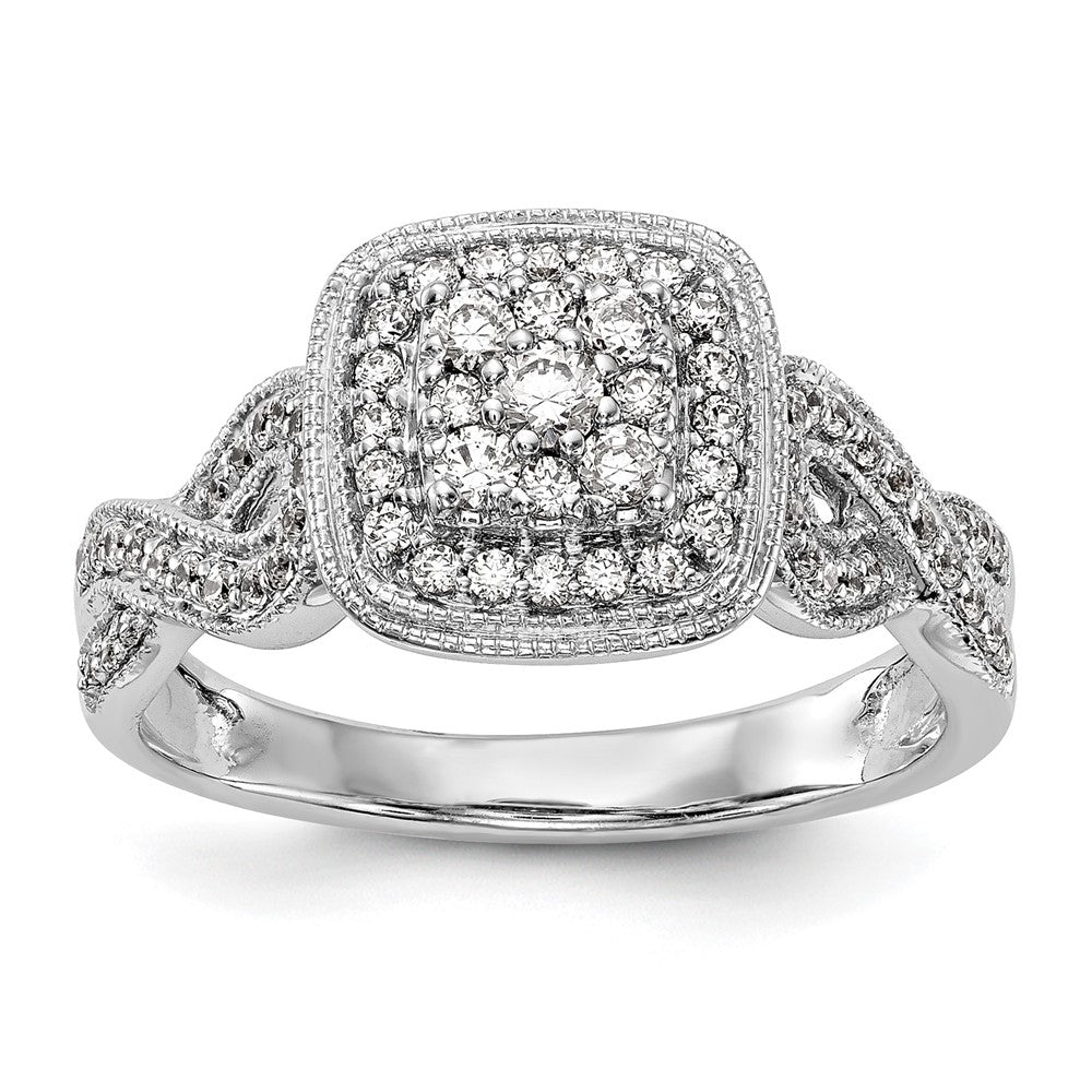 14K White Gold Complete Diamond Cluster Engagement Ring, 0.5 ct, Size 7