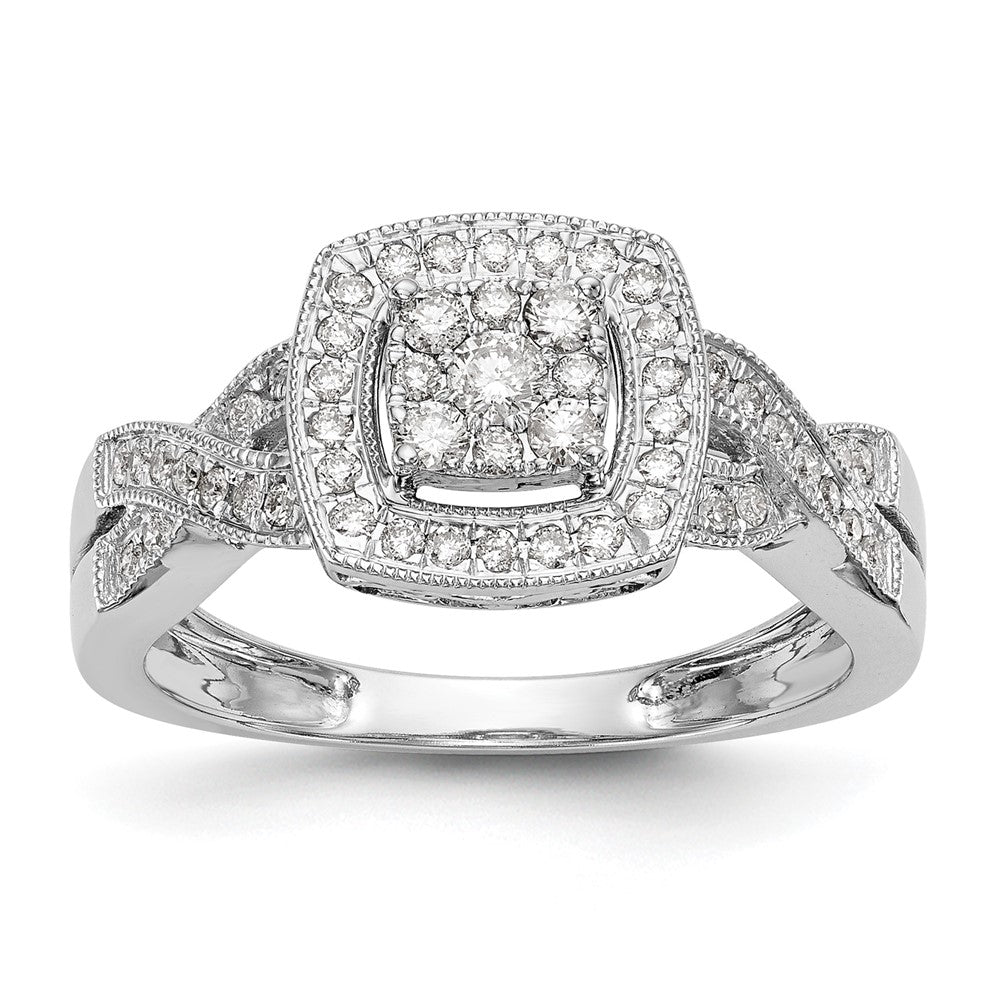 14K White Gold Square Halo Cluster 3/8 carat Diamond Complete Engagement Ring, 0.39 ct, Size 7, 3.95 g - ID5S9RM2397E-040-WAA8L7