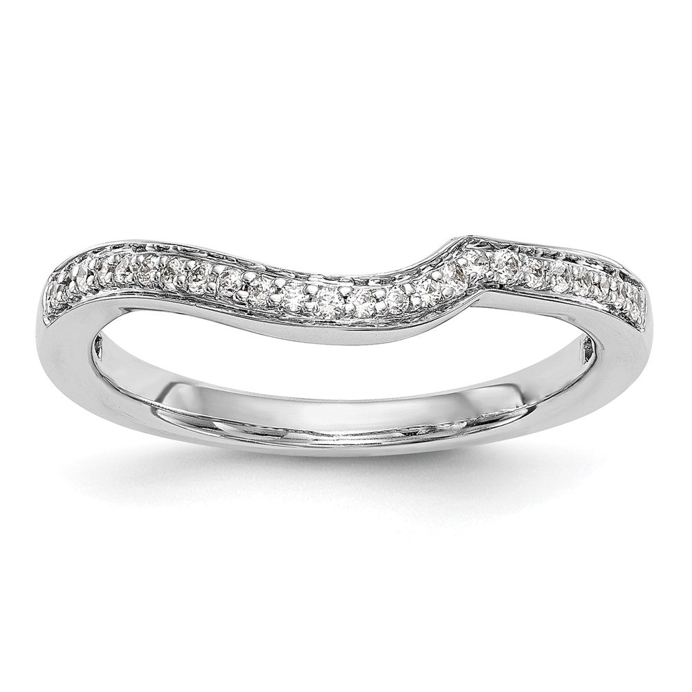 14K White Gold 1/8 carat Diamond Contoured Complete Wedding Band, 0.12 ct, Size 7