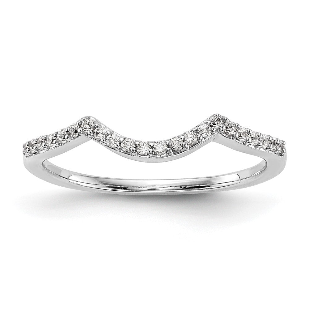 14k White Gold 1/8 carat Diamond Contoured Complete Wedding Band, 0.132 ct, Size 7