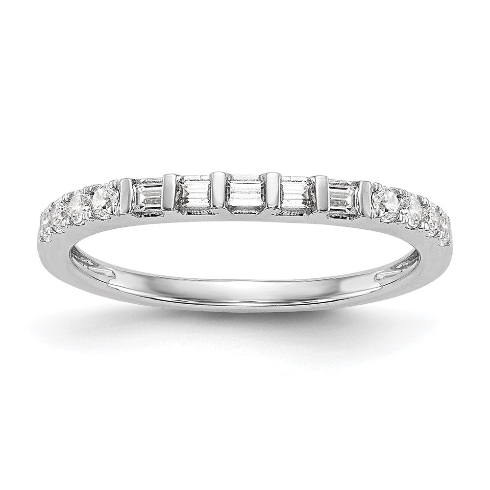14k White Gold 1/4 carat Round/Baguette Diamond Contoured Complete Wedding Band, 0.29 ct, Size 7