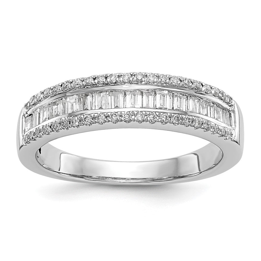 14k White Gold 3/8 carat Round/Baguette Diamond Complete Wedding Band, 0.382 ct, Size 7, 3.63 g - ID5S9RM2728B-038-WAA8L7