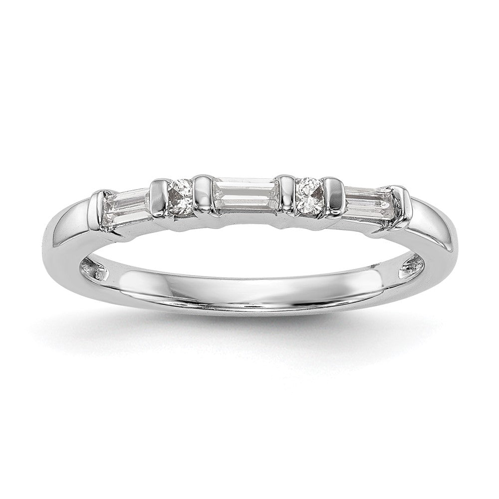 14k White Gold 1/4 carat Round/Baguette Diamond Complete Wedding Band, 0.27 ct, Size 7