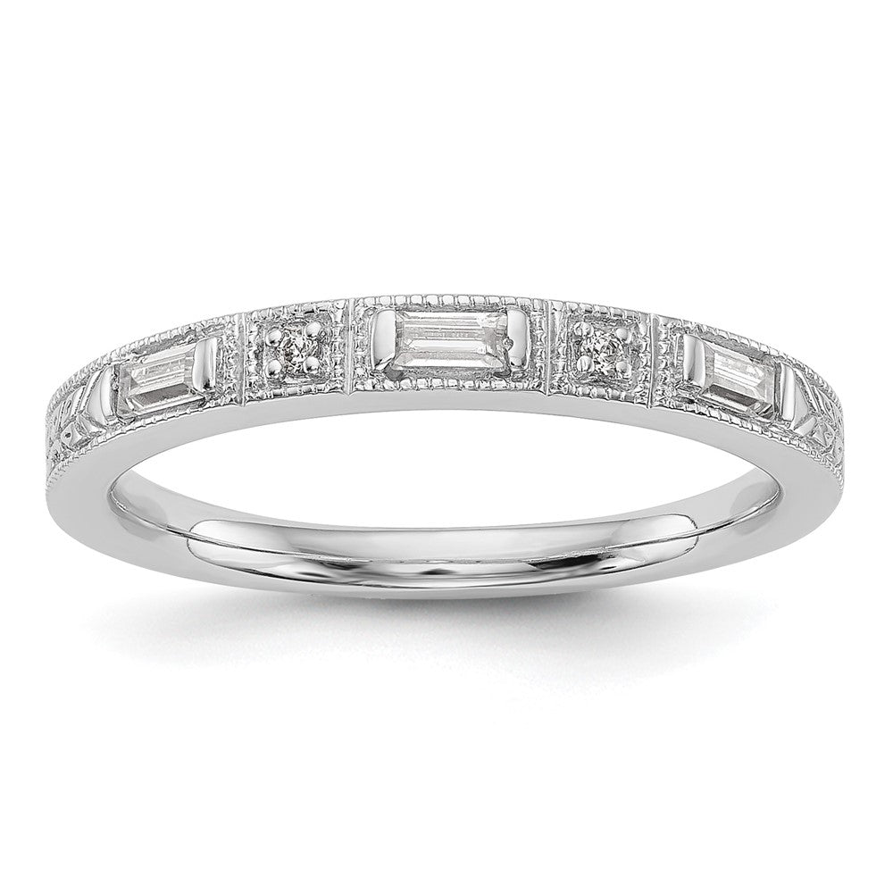 14k White Gold 1/10 carat Baguette/Round Diamond Complete Wedding Band, 0.106 ct, Size 7