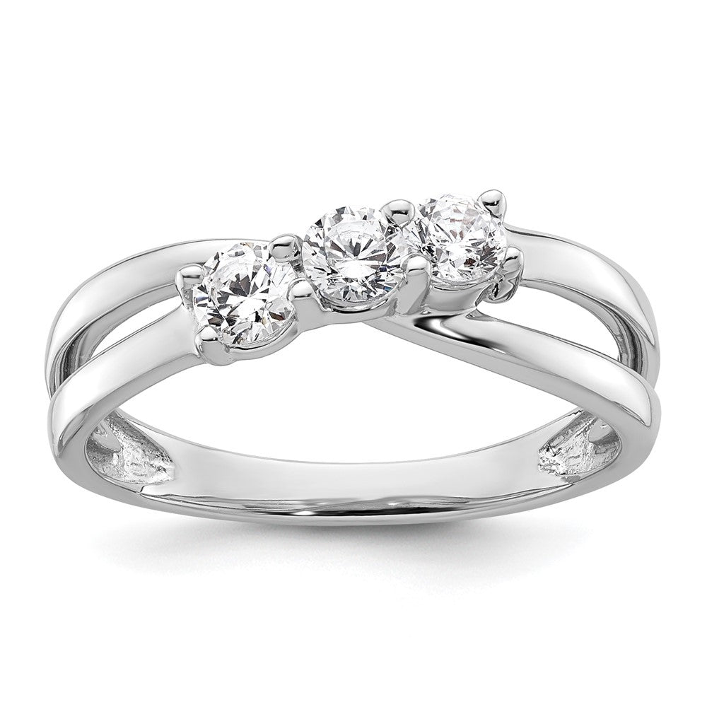 14k White Gold 1/2 carat Lab Grown Diamond VS/SI+ G+ Complete Three Stone Engagement Ring, 0.459 ct, Size 7