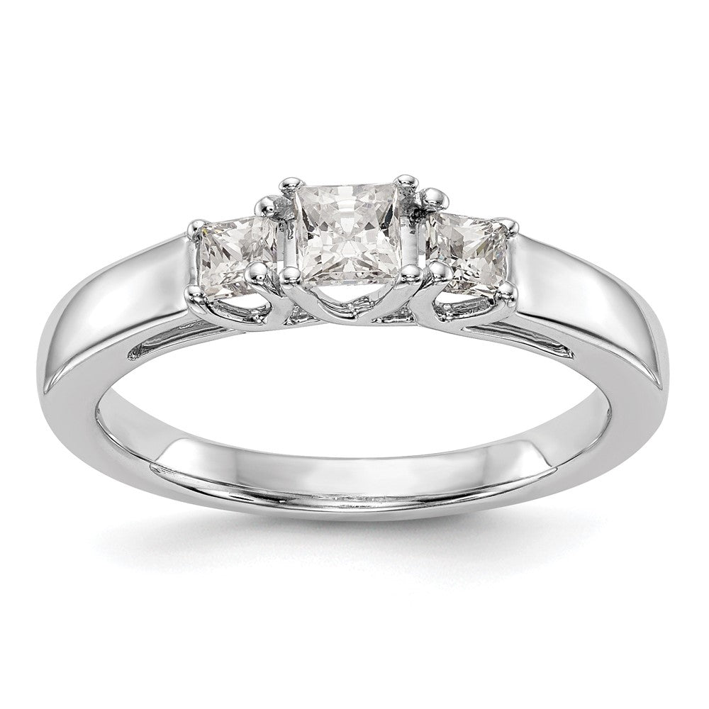 14K White Gold 3-Stone Engagement Ring, 0.48 ct, Size 7