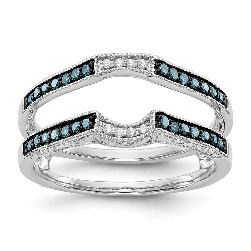 14K White Gold 1/4 carat Blue and White Diamond with Black Rhodium Complete Ring Guard, 0.264 ct, Size 7