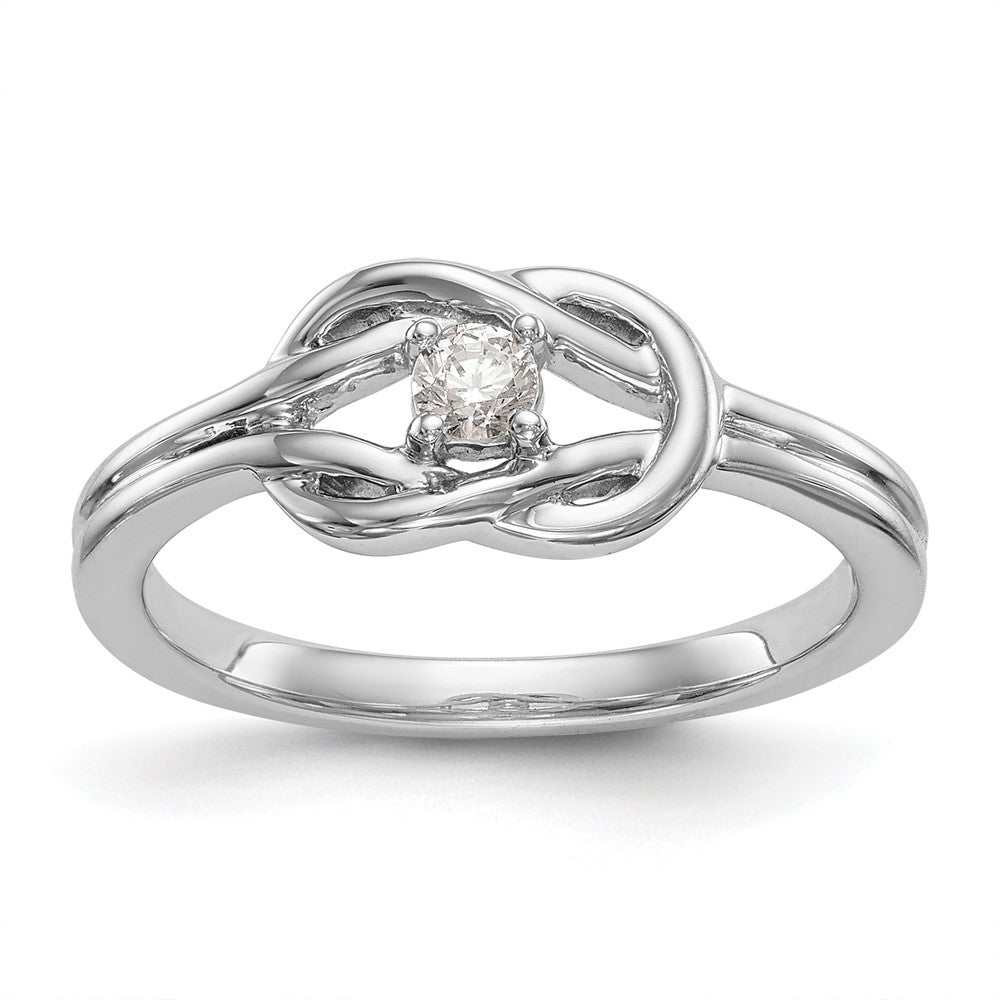 First Promise 14k White Gold Love Knot 1/8 carat Round Diamond Complete Promise/Engagement Ring, 0.115 ct, Size 7