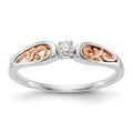 First Promise 14k White and Rose Gold Filigree 1/20 carat Round Diamond Complete Promise/Engagement Ring, 0.05 ct, Size 7