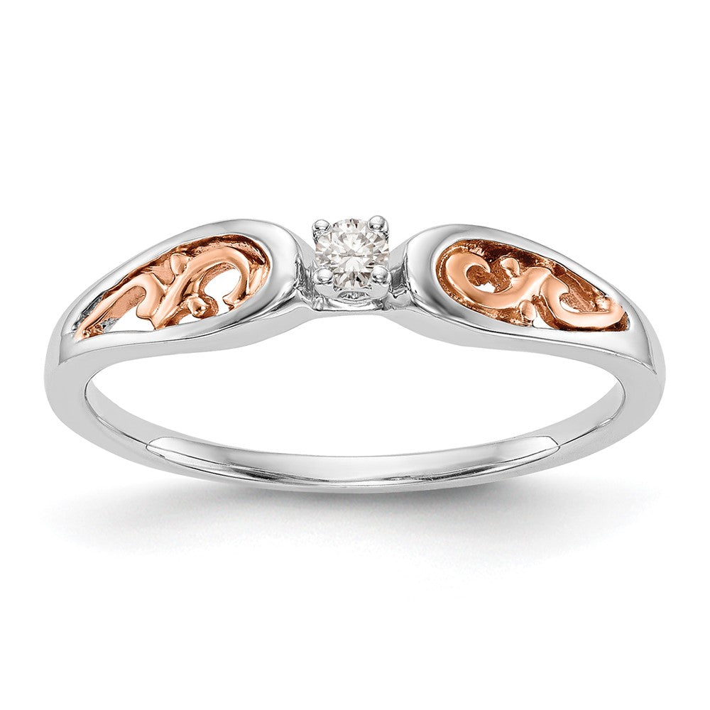 First Promise 14k White and Rose Gold Filigree 1/20 carat Round Diamond Complete Promise/Engagement Ring, 0.05 ct, Size 7