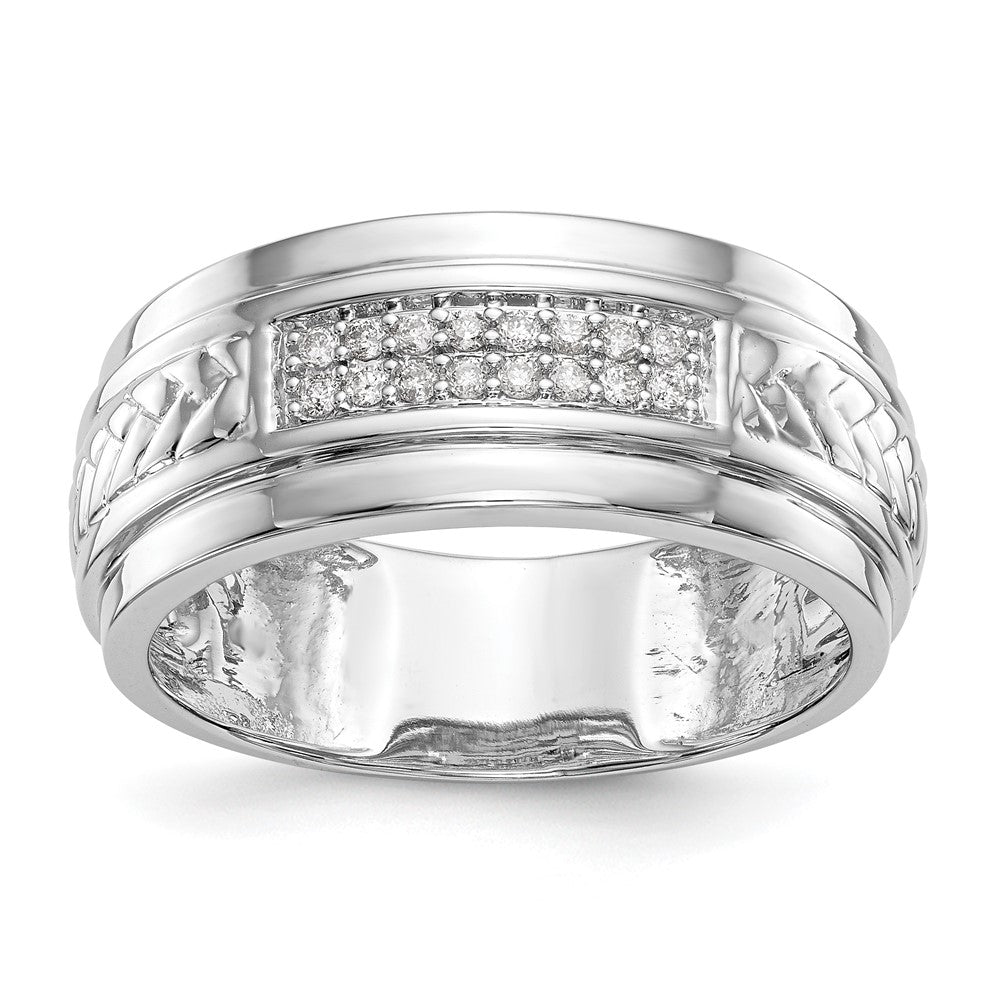 14K White Gold Diamond Trio Men's Wedding Band, 0.128 ct, Size 10