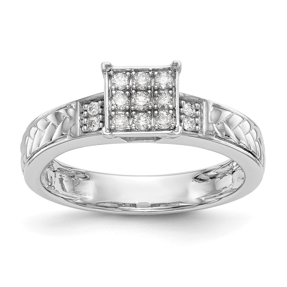 14K White Gold Square Cluster AA Quality 1/6 carat Diamond Trio Complete Engagement Ring, 0.175 ct, Size 7, 3.24 g - ID5S9RM3162E-017-WAA8L7