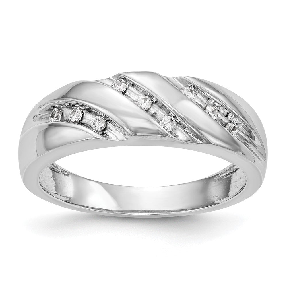 14K White Gold Complete Diamond Trio Men's Wedding Band, 0.135 ct, Size 10