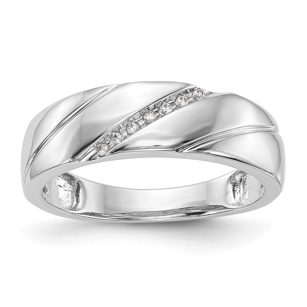 14K White Gold AA Quality .03 carat Diamond Trio Complete Men's Wedding Band, 0.035 ct, Size 10