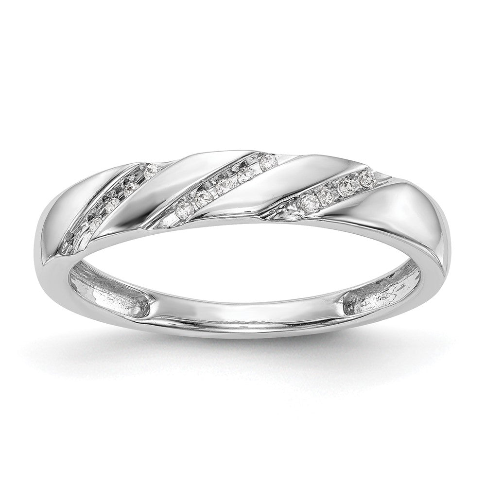 14K White Gold AA Quality 1/20 carat Diamond Trio Complete Ladies Wedding Band, 0.052 ct, Size 7