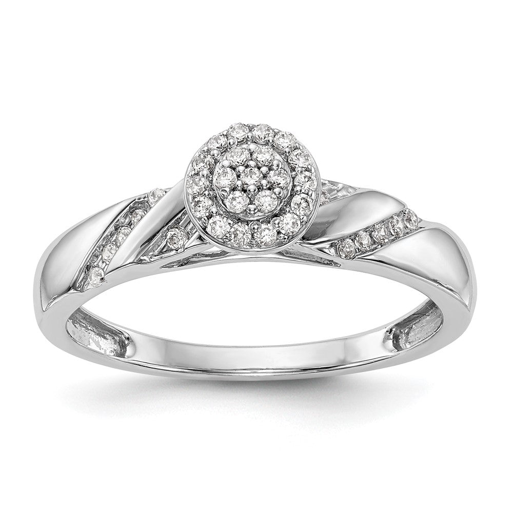 14K White Gold Halo Cluster AA Quality 1/6 carat Diamond Trio Complete Engagement Ring, 0.153 ct, Size 7