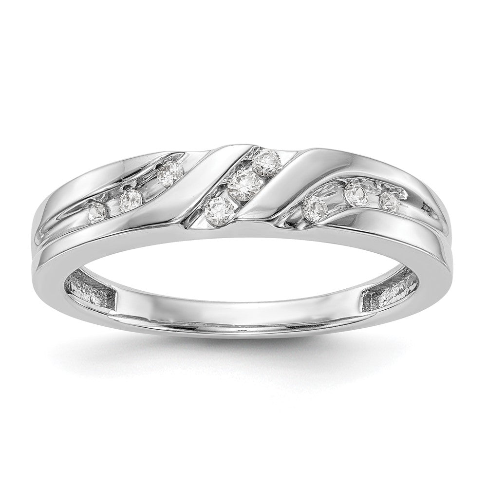 14K White Gold AA Quality 1/6 carat Diamond Trio Complete Men's Wedding Band, 0.14 ct, Size 10