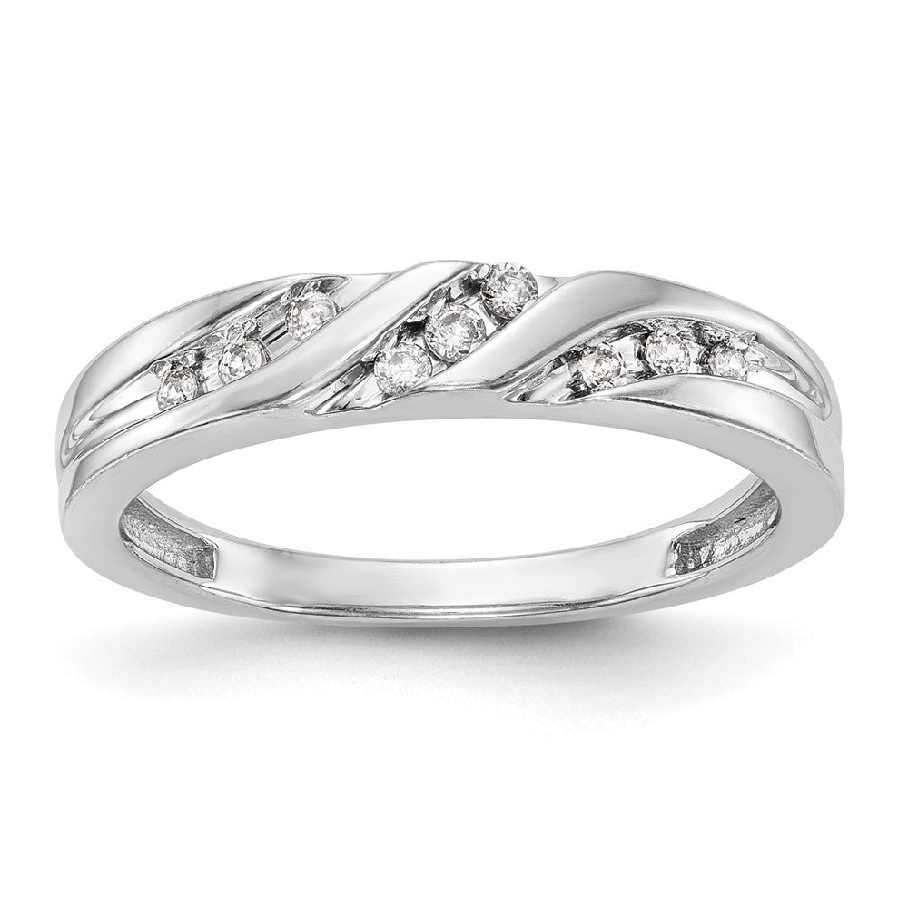 14K White Gold AA Quality 1/8 carat Diamond Trio Complete Ladies Wedding Band, 0.12 ct, Size 7