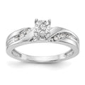 14K White Gold AA Quality 1/8 carat Diamond Trio Complete Engagement Ring, 0.13 ct, Size 7