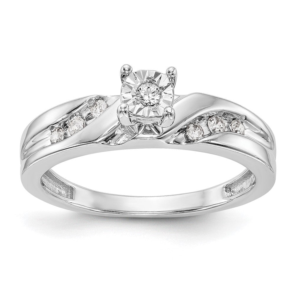 14K White Gold AA Quality 1/8 carat Diamond Trio Complete Engagement Ring, 0.13 ct, Size 7