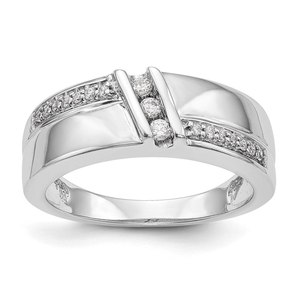 14K White Gold Complete Diamond Trio Ladies Wedding Band, 0.145 ct, Size 7
