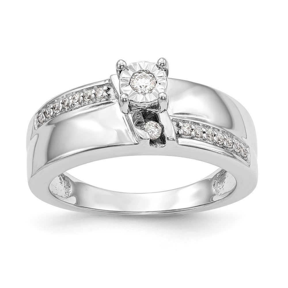 14K White Gold Complete Diamond Trio Engagement Ring, 0.16 ct, Size 7
