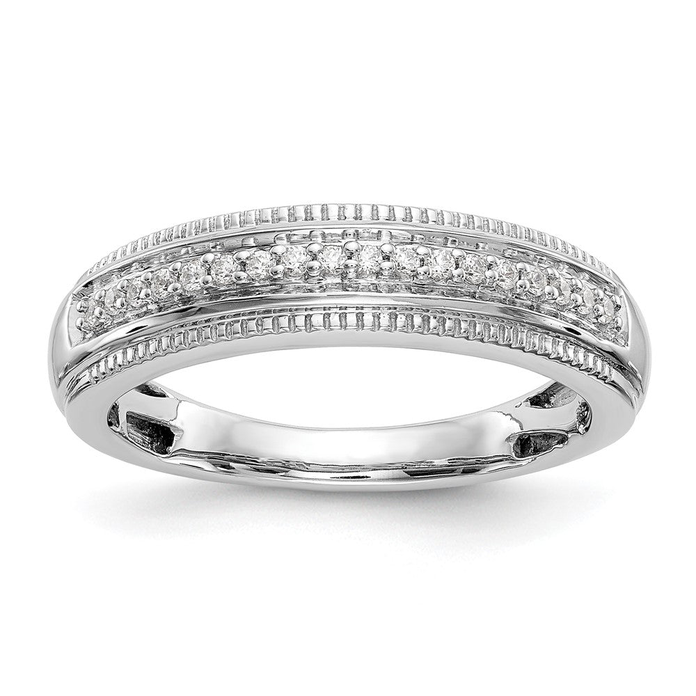 14K White Gold AA Quality 1/10 carat Diamond Trio Complete Men's Wedding Band, 0.108 ct