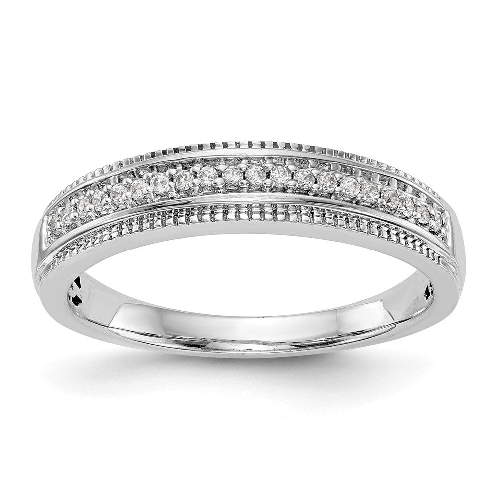 14K White Gold AA Quality 1/10 carat Diamond Trio Complete Ladies Wedding Band, 0.1 ct, Size 7
