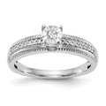 14K White Gold AA Quality 1/8 carat Diamond Trio Complete Engagement Ring, 0.125 ct, Size 7