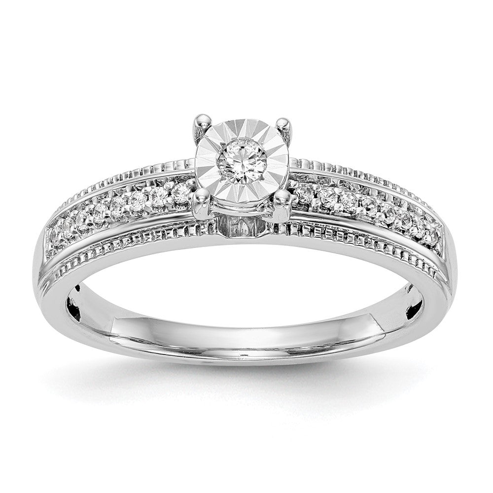 14K White Gold AA Quality 1/8 carat Diamond Trio Complete Engagement Ring, 0.125 ct, Size 7