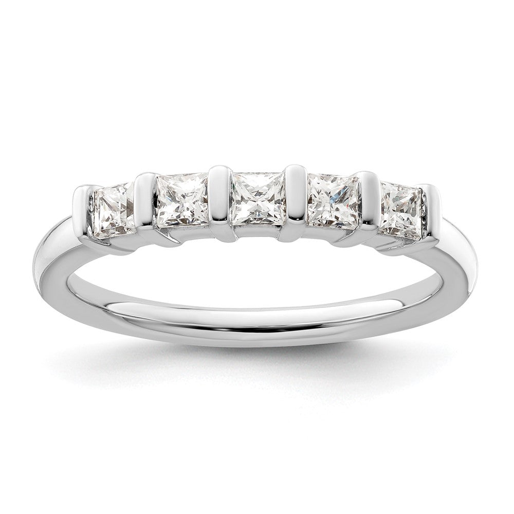 14K White Gold 5-Stone Half-Bezel 1/2 carat Princess Complete Diamond Band, 0.5 ct, Size 7, 2.76 g - ID5S9RM3180B-050-WAA8L7