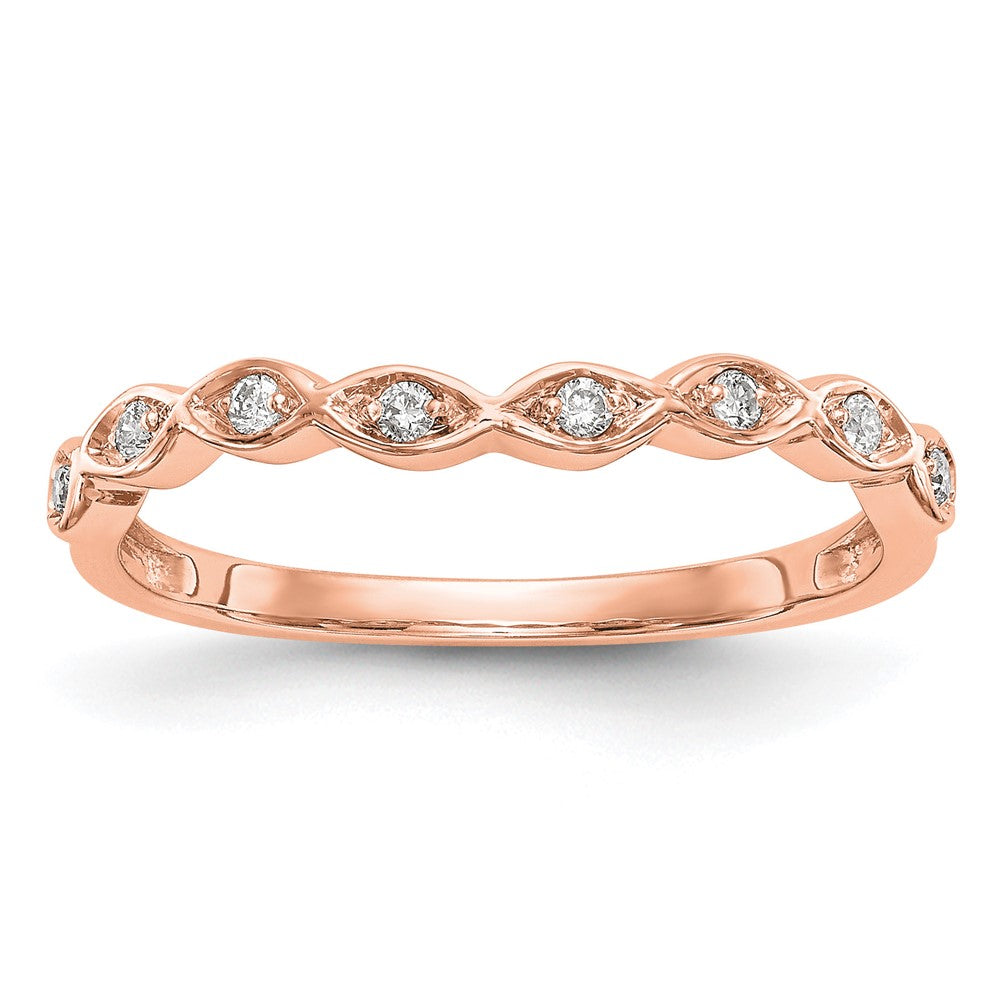 14K Rose Gold 1/15 carat Diamond Contoured Complete Wedding Band, 0.08 ct, Size 7