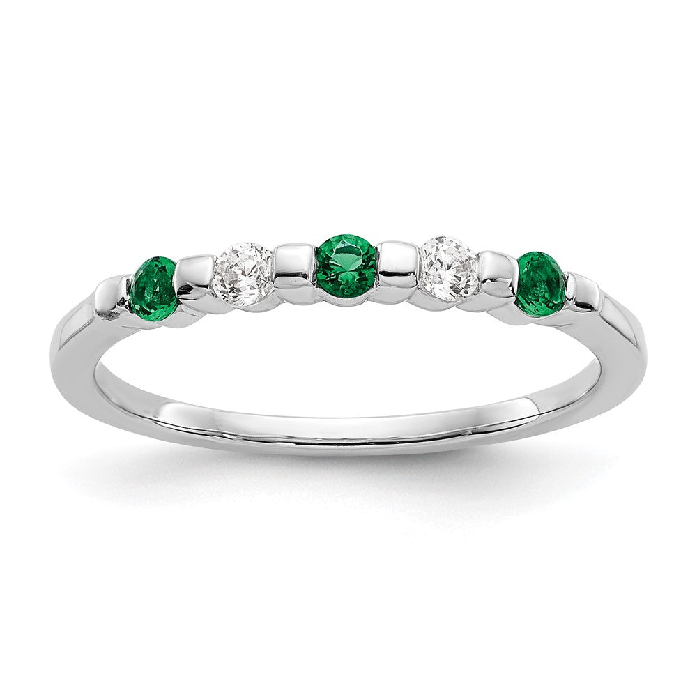 14k White Gold 1/10 carat Diamond and Emerald Complete Band, 0.25 ct, Size 7, 1.45 g - ID5S9X9029E/AA8L7