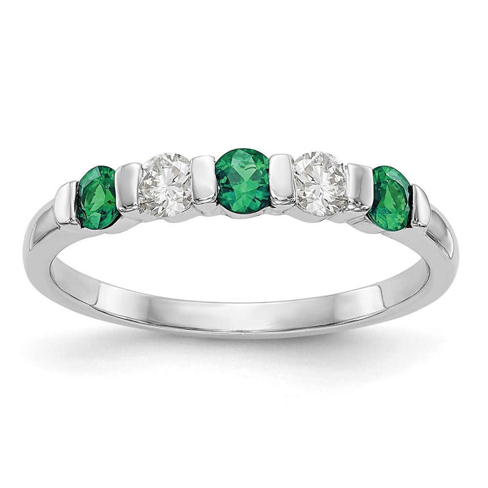 14k White Gold 1/5 carat Diamond and Emerald Complete Band, 0.5 ct, Size 7, 1.7 g - ID5S9RM3285B-EM-019-WAA8L7