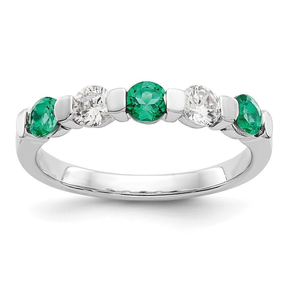 14k White Gold 1/3 carat Diamond and Emerald Complete Band, 0.765 ct, Size 7, 2.28 g - ID5S9X9027E/AA8L7