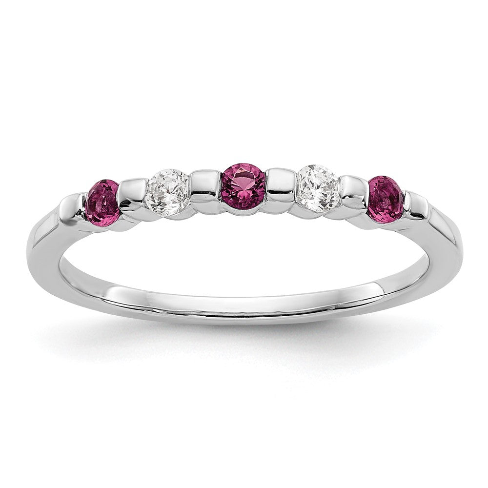 14k White Gold 1/10 carat Diamond and Ruby Complete Band, 0.25 ct, Size 7, 1.59 g - ID5S9RM3285B-RU-010-WAA8L7