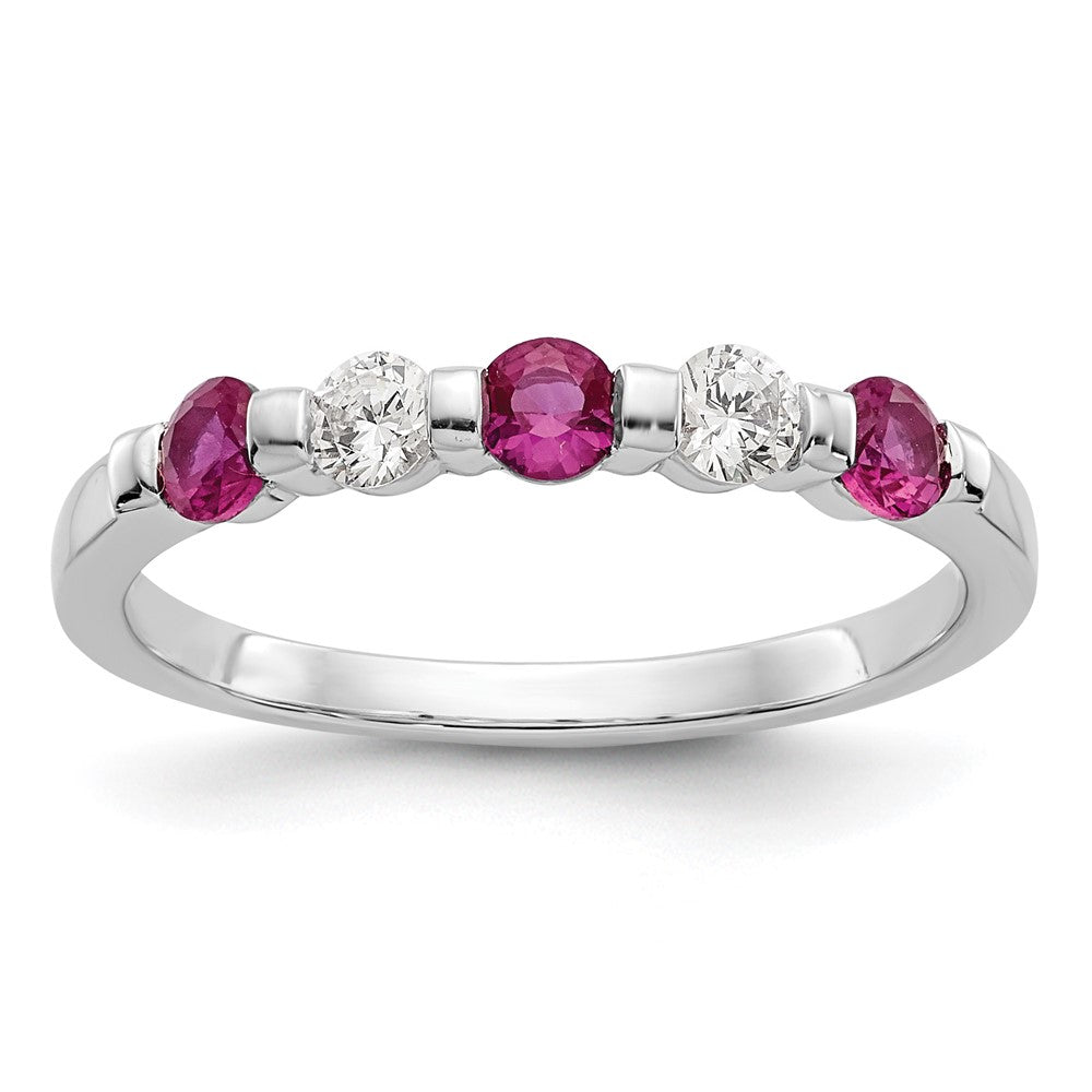 14k White Gold 1/5 carat Diamond and Ruby Complete Band, 0.5 ct, Size 7, 1.76 g - ID5S9RM3285B-RU-019-WAA8L7