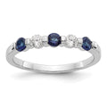 14k White Gold 1/5 carat Diamond and Blue Sapphire Complete Band, 0.8 ct, Size 7, 1.62 g