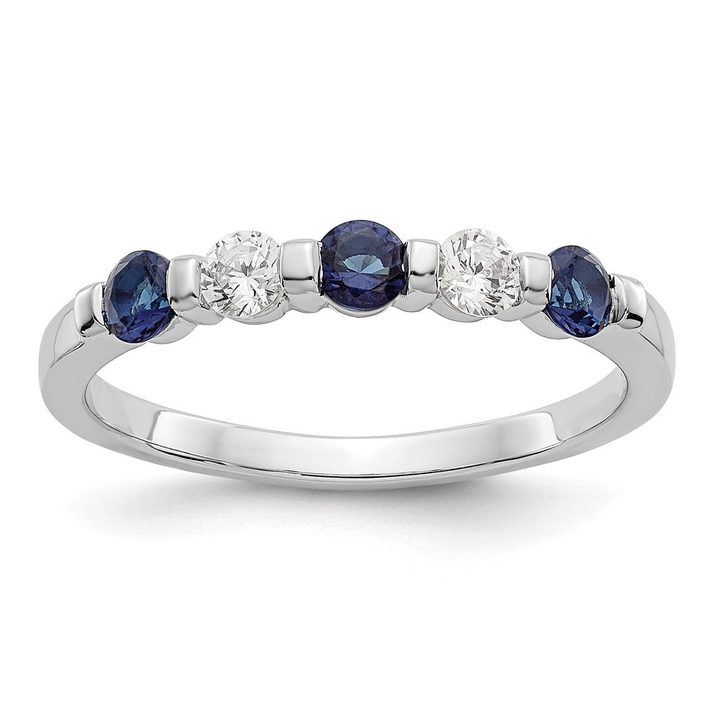 14k White Gold 1/5 carat Diamond and Blue Sapphire Complete Band, 0.8 ct, Size 7, 1.62 g