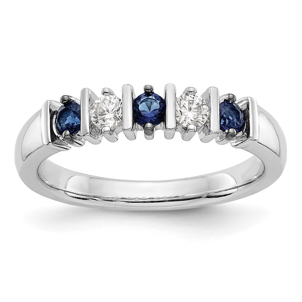 14k White Gold 1/5 carat Diamond and Blue Sapphire Complete Band, 0.8 ct, Size 7, 3.19 g - ID5S9RM3289B-SA-019-WAA8L7