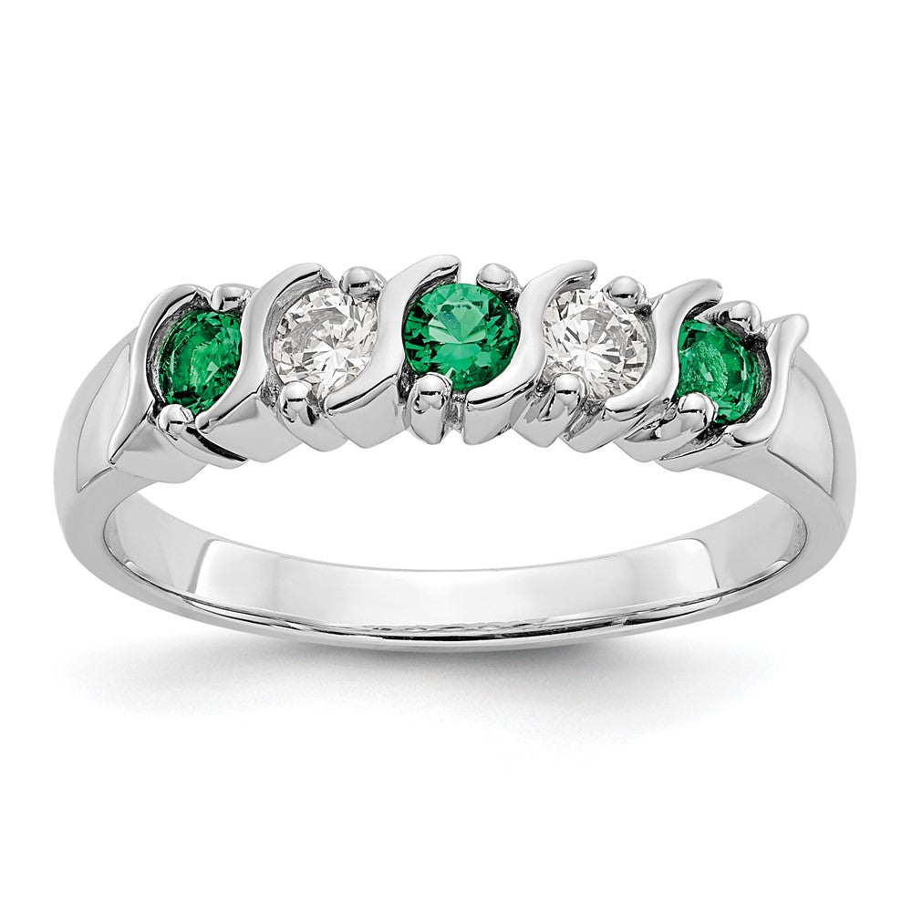 14k White Gold 1/5 carat Diamond and Emerald Complete Band, 0.5 ct, Size 7, 4 mm, 3.3 g - ID5S9X9009E/AA8L7