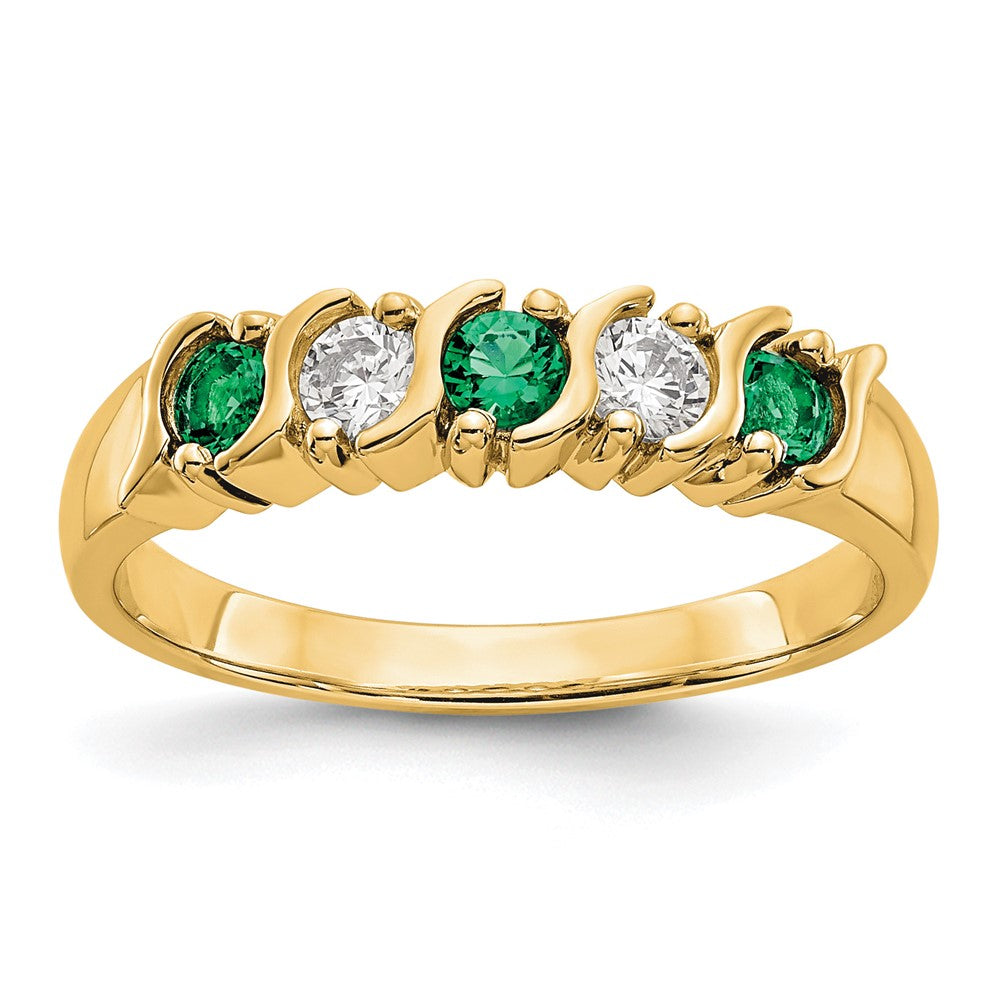 14k Yellow Gold 1/5 carat Diamond and Emerald Complete Band, 0.5 ct, Size 7, 4 mm, 3.3 g - ID5S9RM3290B-EM-019-YAA8L7